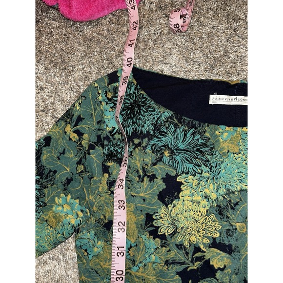 Peruvian Connection‎ XS Blue Green Asian Floral Sheath Dress Fairy Whimsy Garden - Picture 3 of 6